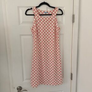 J.McLaughlin Orange White Lattice Print Sleeveless Halter Shift Dress S Stretchy